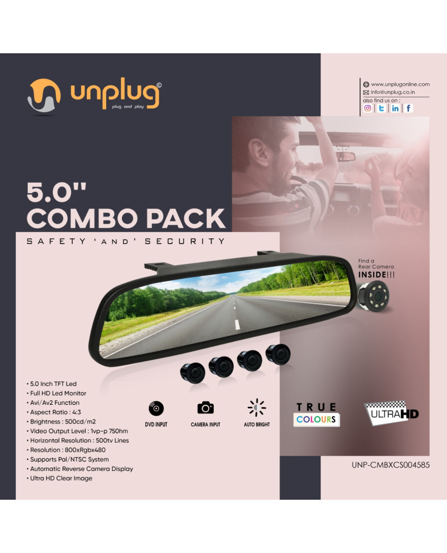 UNPLUG CMBXCS004585 MIRROR SCREEN 5" WITH SENSOR K LED CAMERA(BLACK)